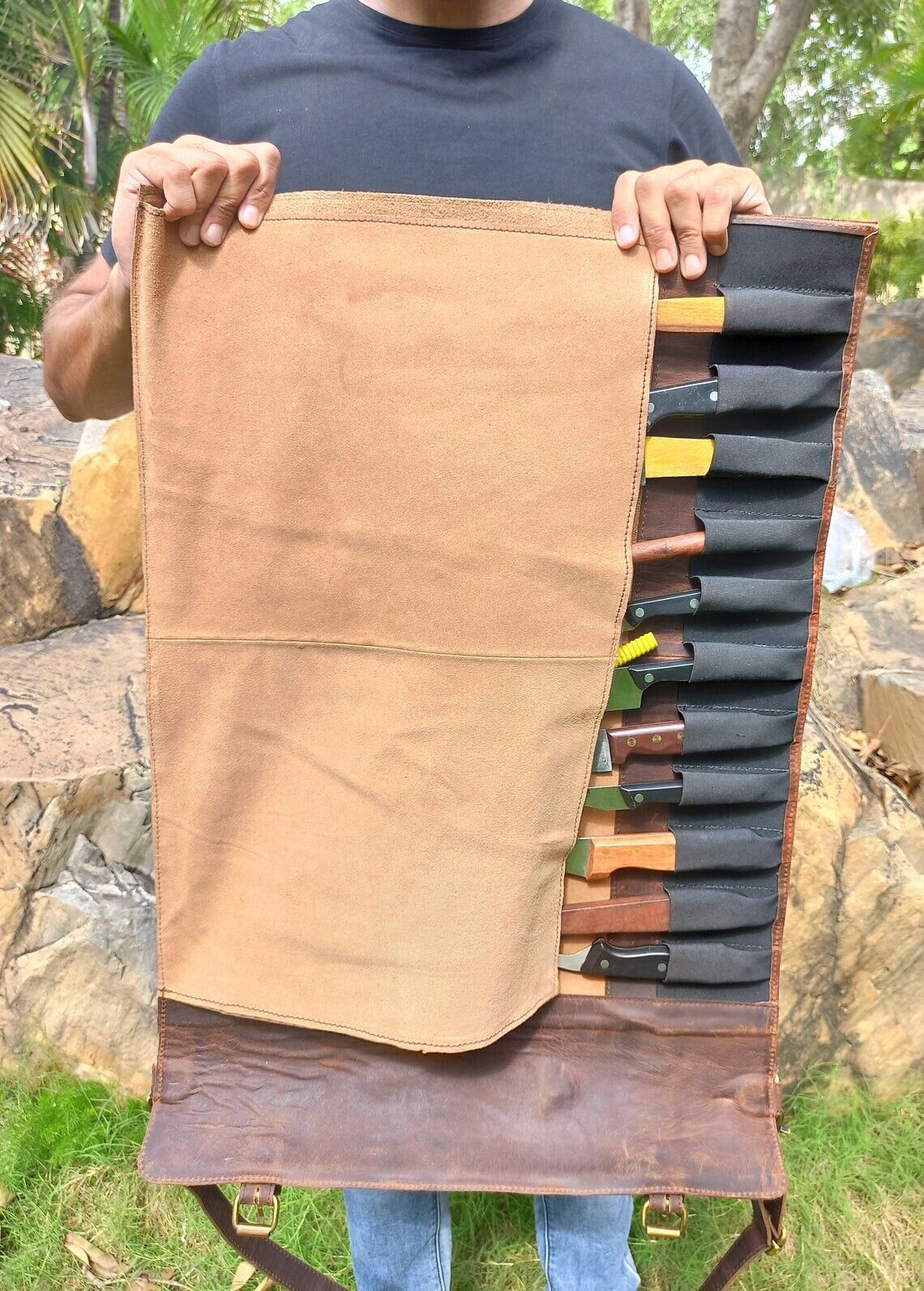 Travel Friendly Leather Storage Knife Roll