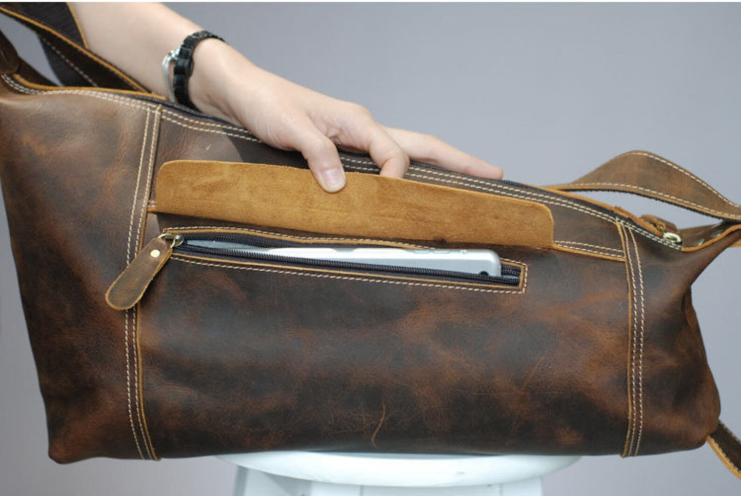 Brown Real Leather Backpack Bag Sling Style