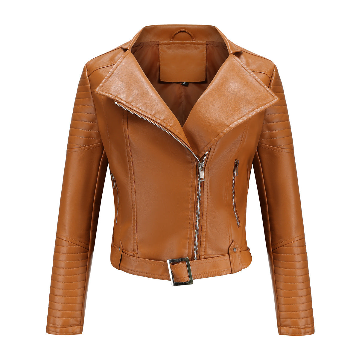 Women’s Faux Leather Motorcycle Jacket with Belt