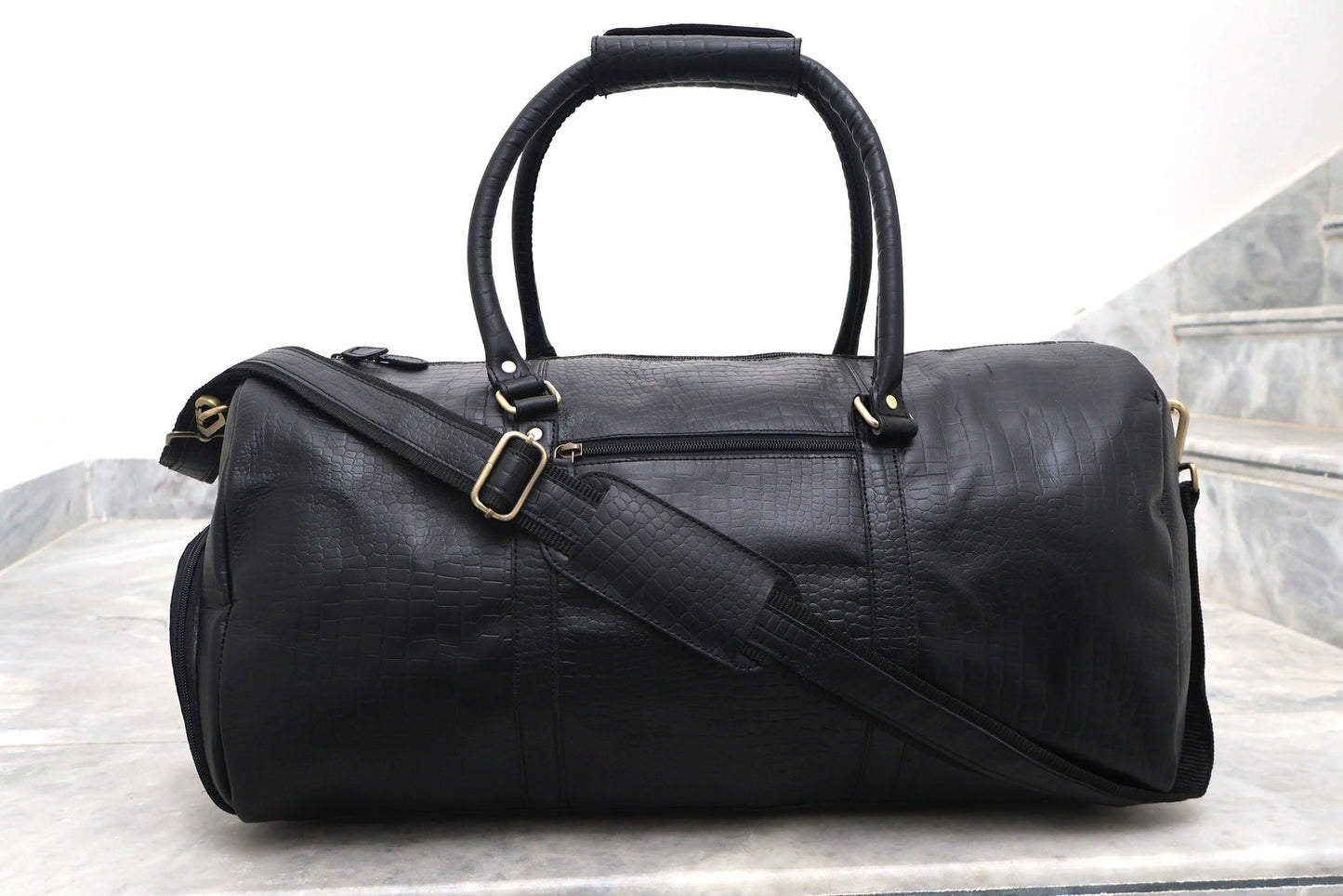 Leather Duffle Bag with Shoe Compartment for Travel & Overnight Use