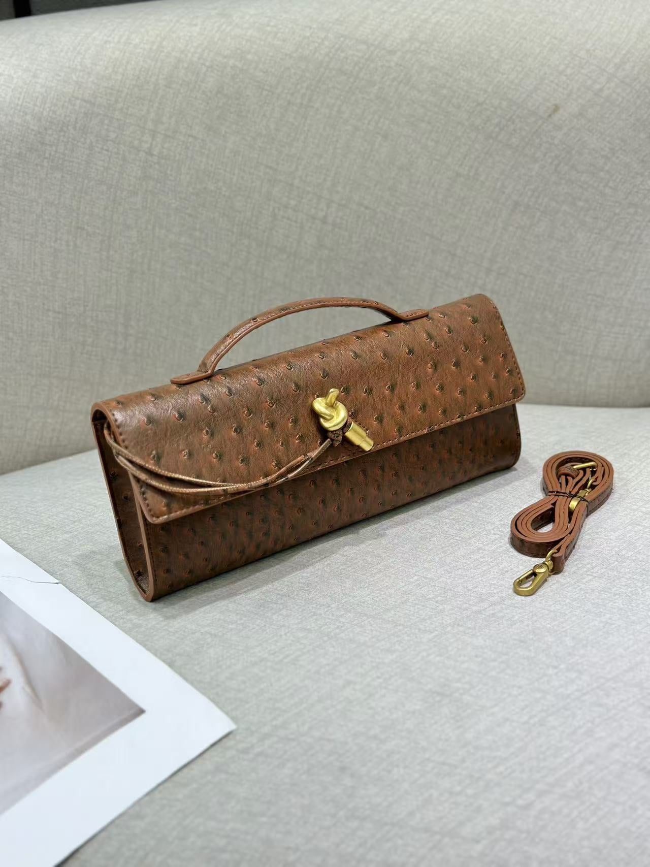 Women’s Genuine Leather Ostrich Pattern Clutch Crossbody