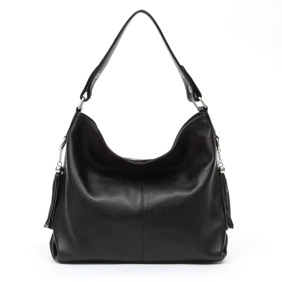 leather shoulder bag women with tassel
