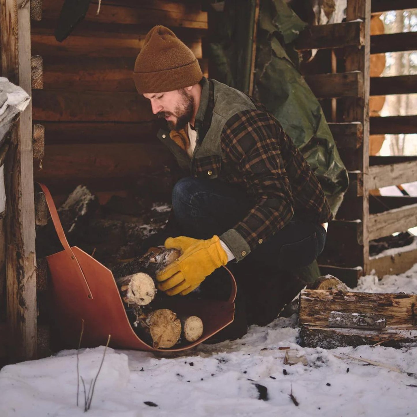 Leather Firewood Log Carrier Handmade Wood Holder