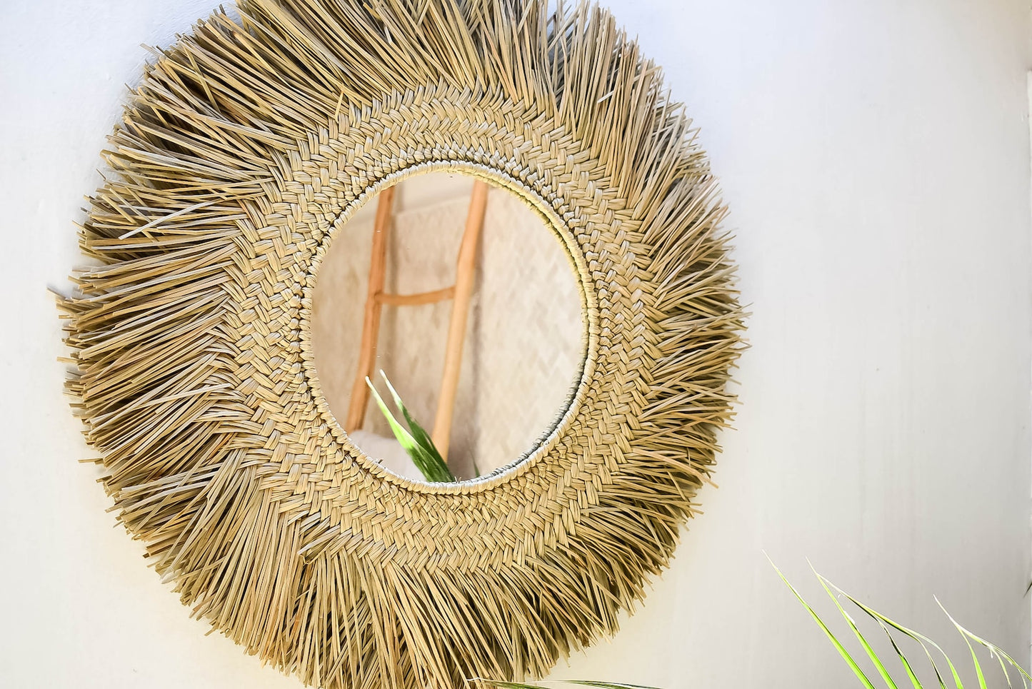 Woven natural seagrass raffia wall mirror