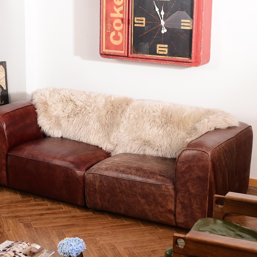 Double Pelt Cream Brown Sheepskin Rug