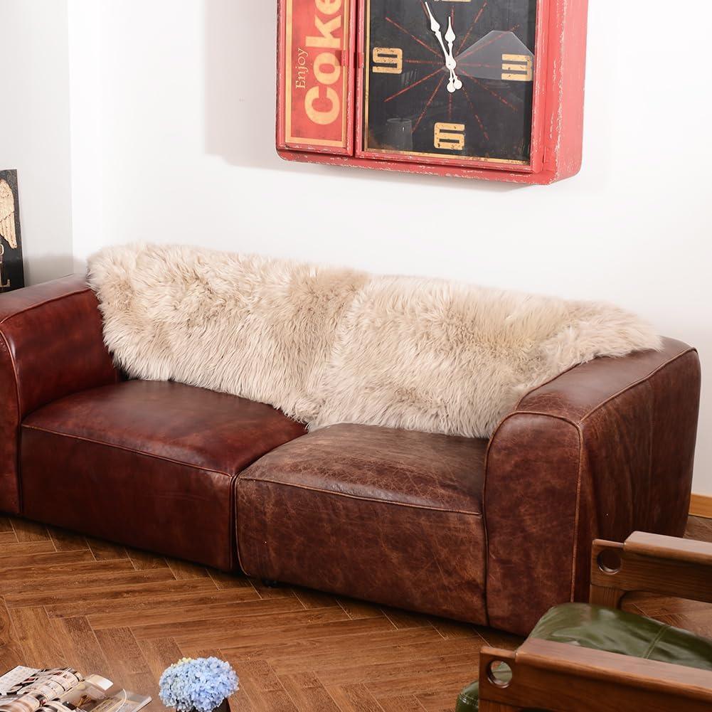 Double Pelt Cream Brown Sheepskin Rug