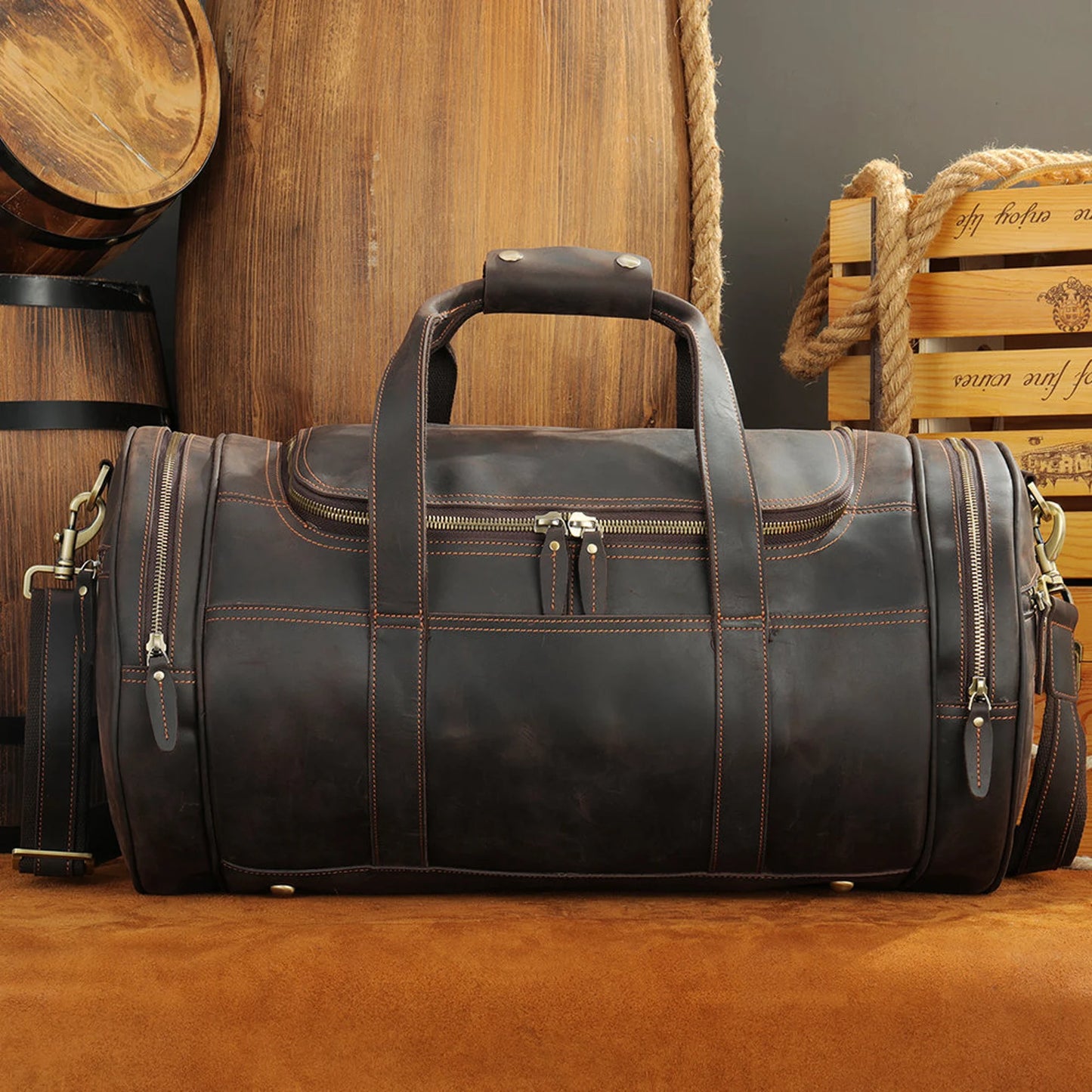 Leather Travel Duffle Bag Weekender
