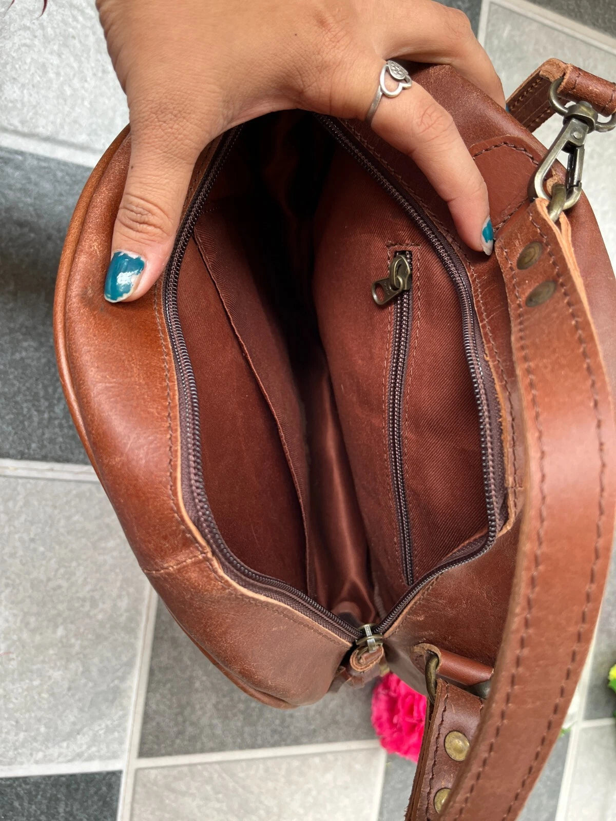 Hand Tooled Carving Leather Crossbody Bag