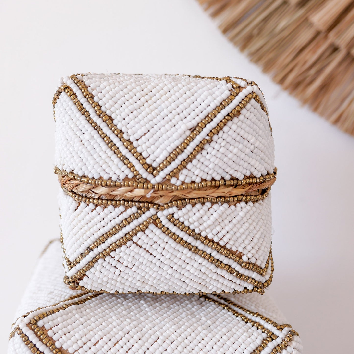 Hand woven bamboo beaded box set
