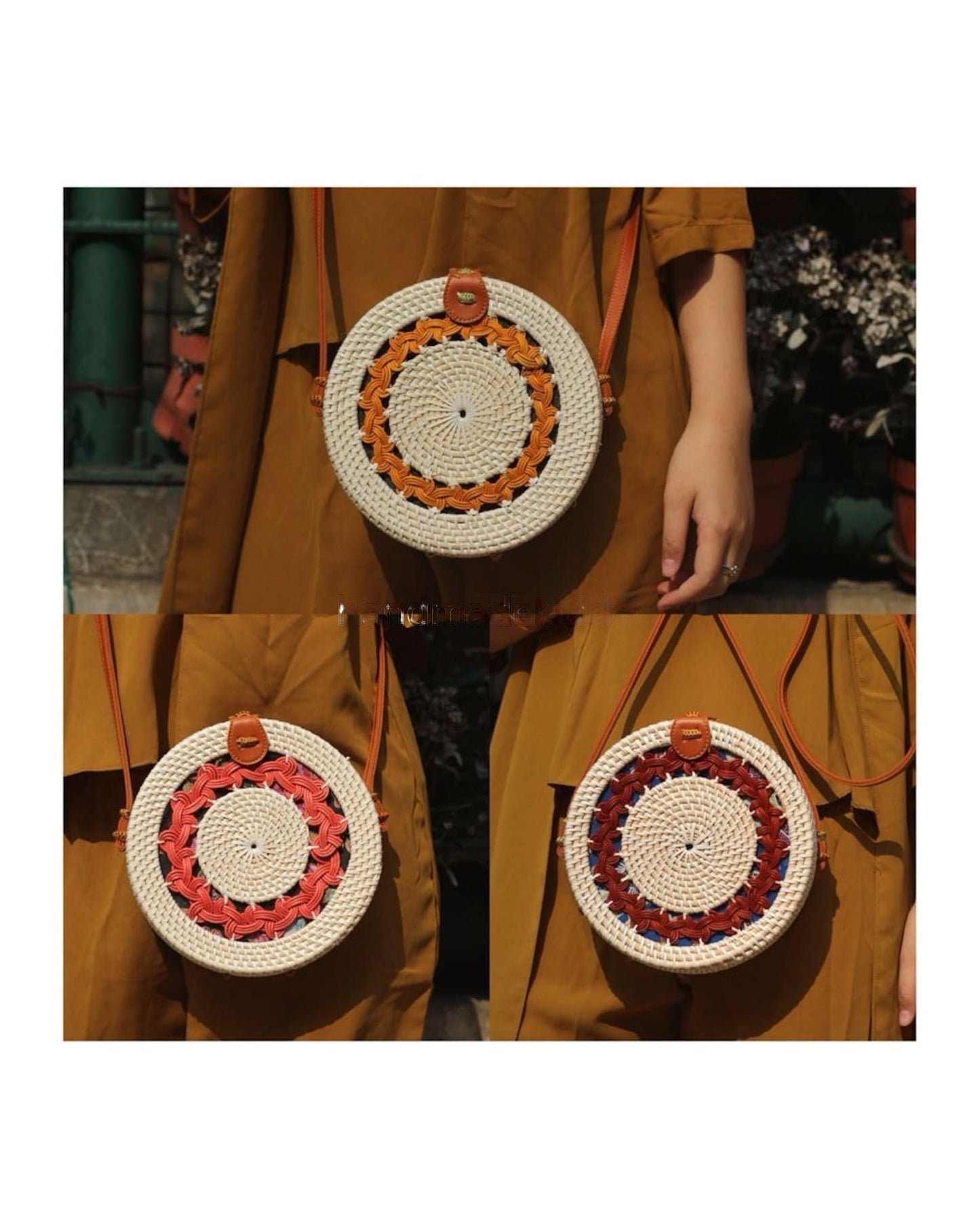 White Pink Round Rattan Bag for summers