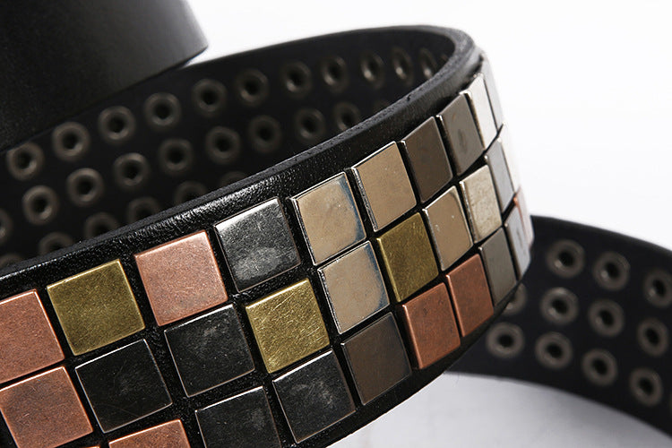 Unisex Studded Leather Belt with Square Rivets