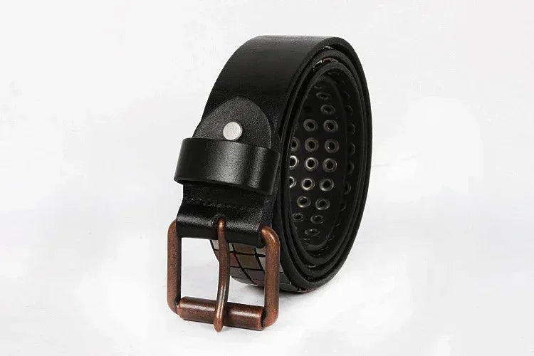 Unisex Studded Leather Belt with Square Rivets