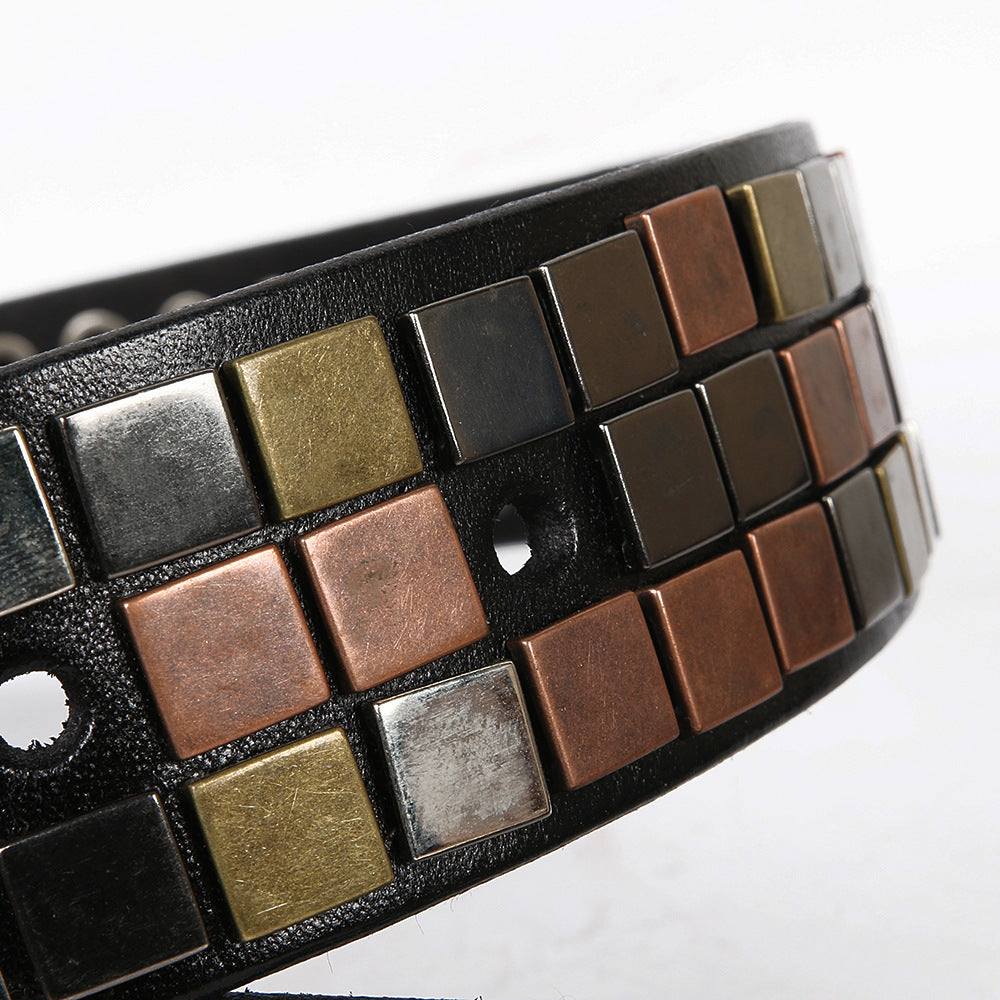 Unisex Studded Leather Belt with Square Rivets