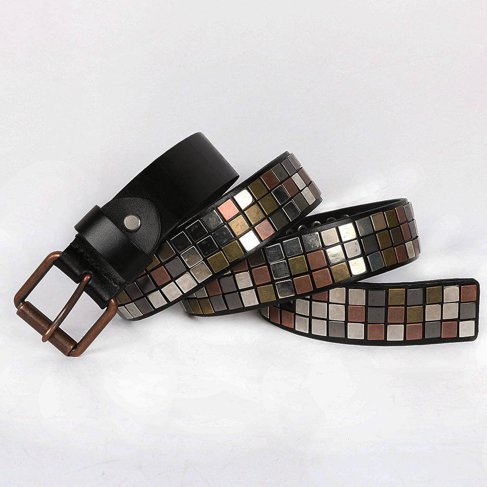 Unisex Studded Leather Belt with Square Rivets