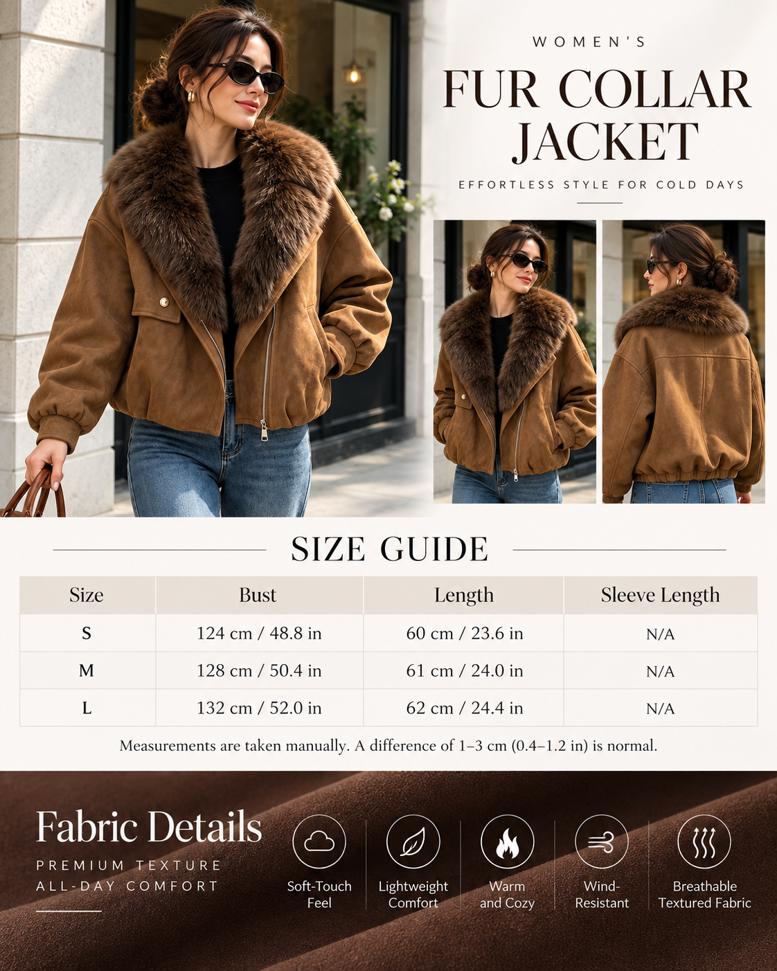 Women’s Brown Fur Collar Bomber Jacket