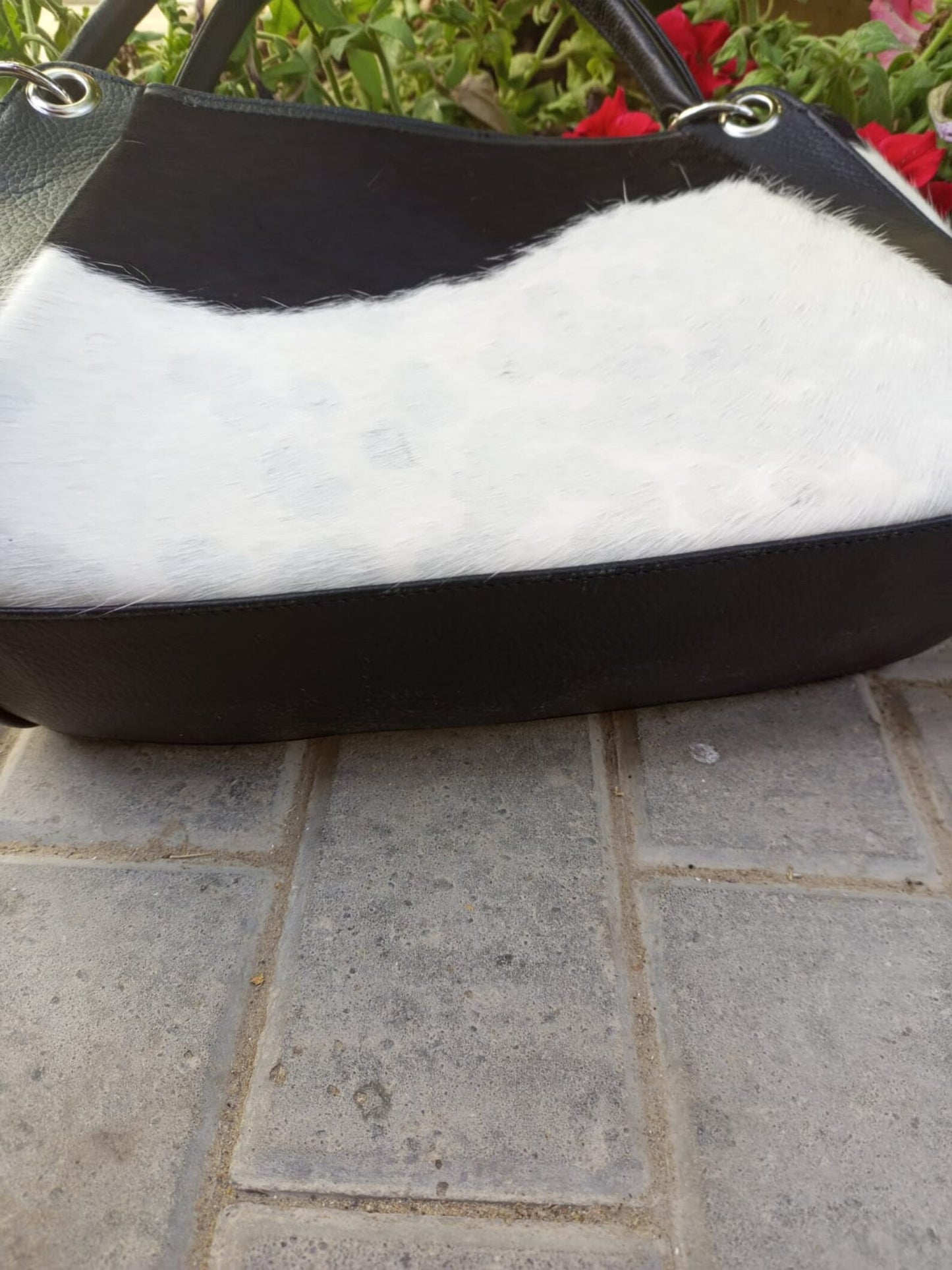 Black White Natural Cowhide Shoulder Purse