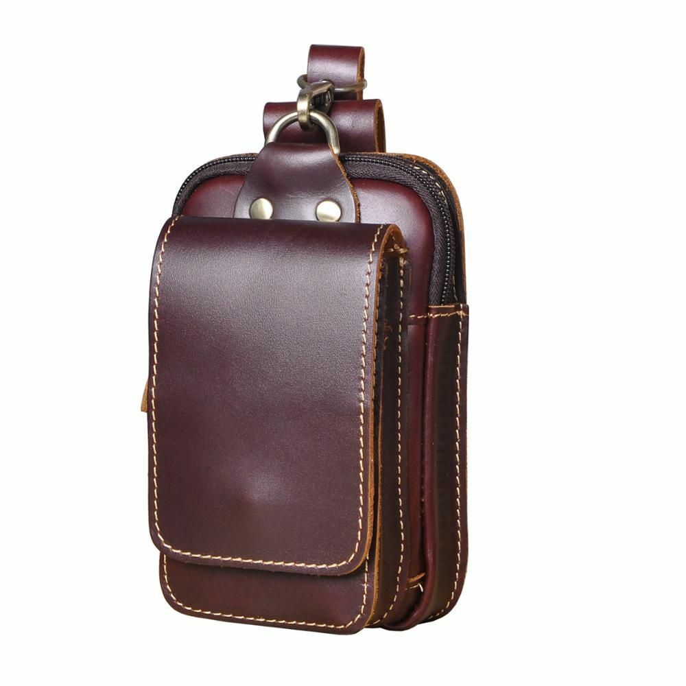 Real cowhide leather men small waist bag