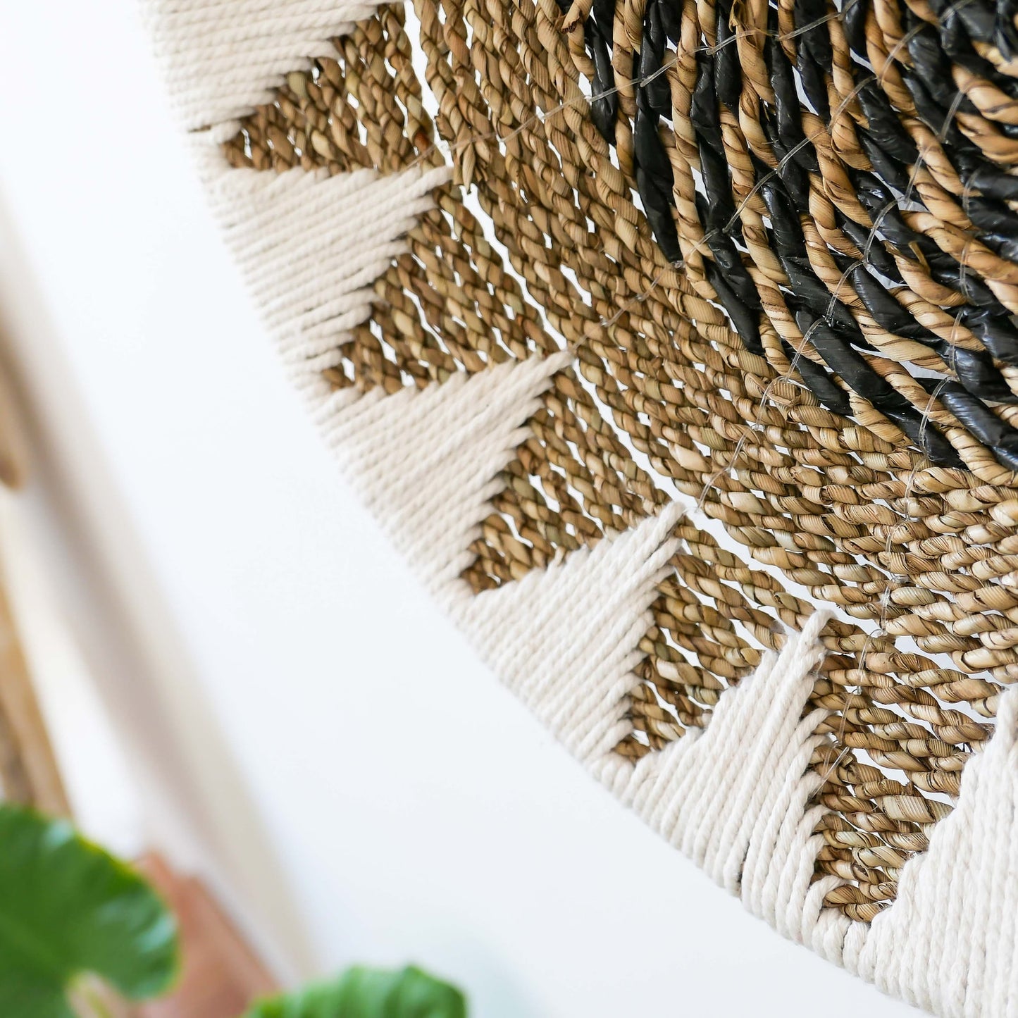 banana bark and macrame wall decor plates