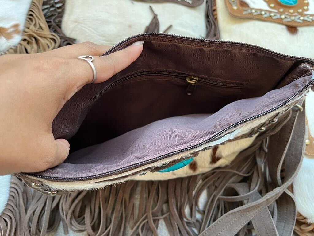 Brown White Cowhide Tooled Bag