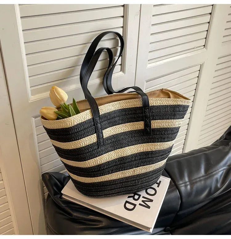 women straw handbags for summer Black