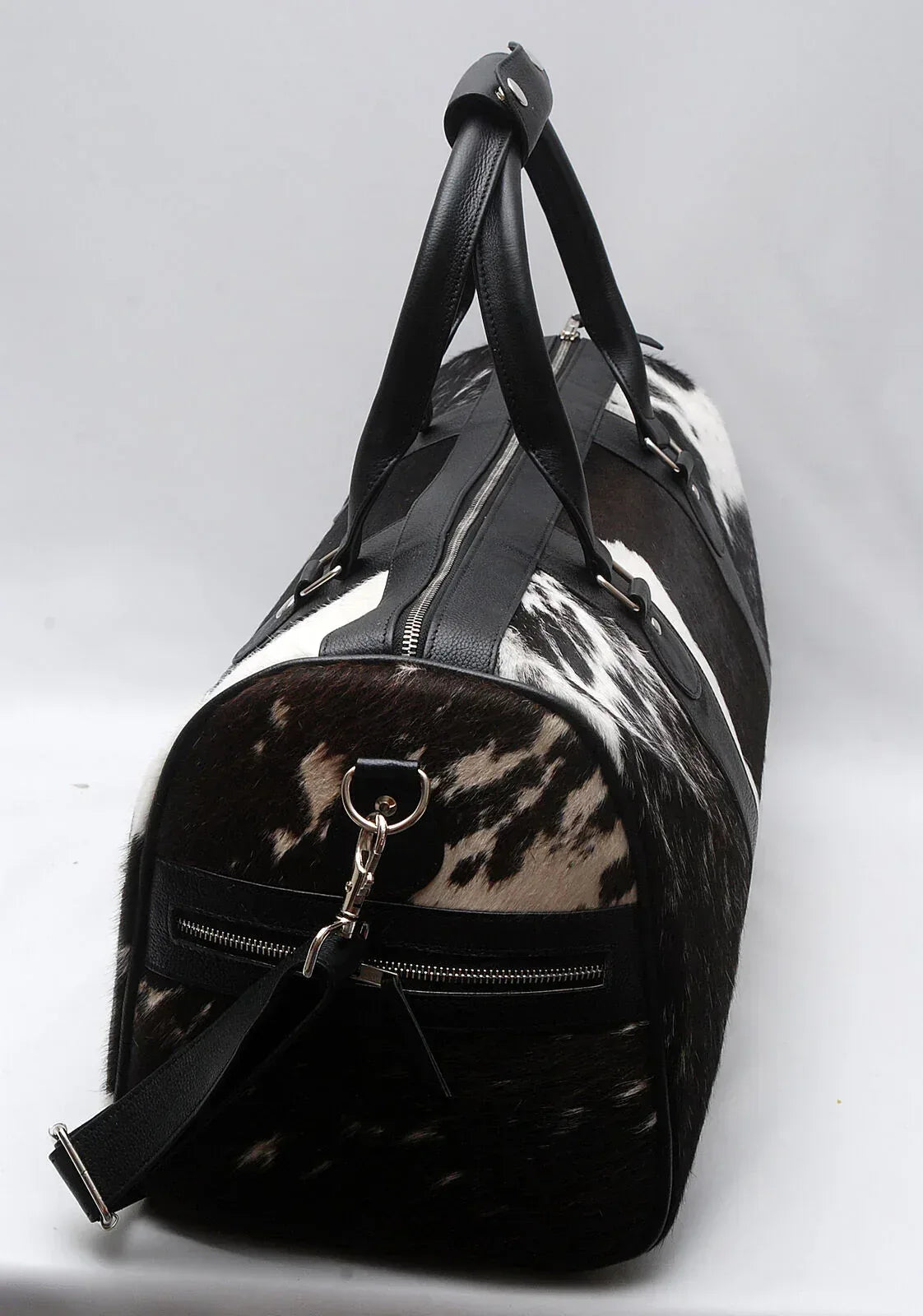 Black White Cow Skin Overnight Bag