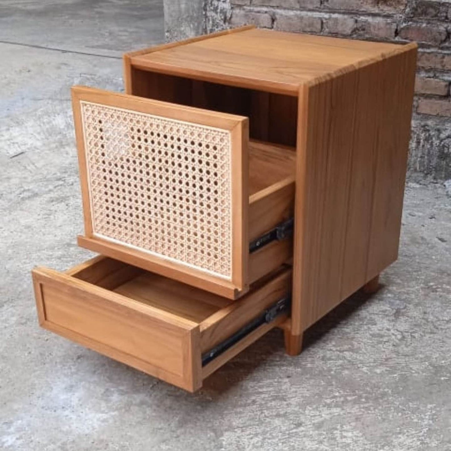 Genuine Teak Wood And Rattan Drawer