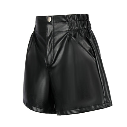 Genuine leather Casual Loose Wide Leg Cropped Shorts