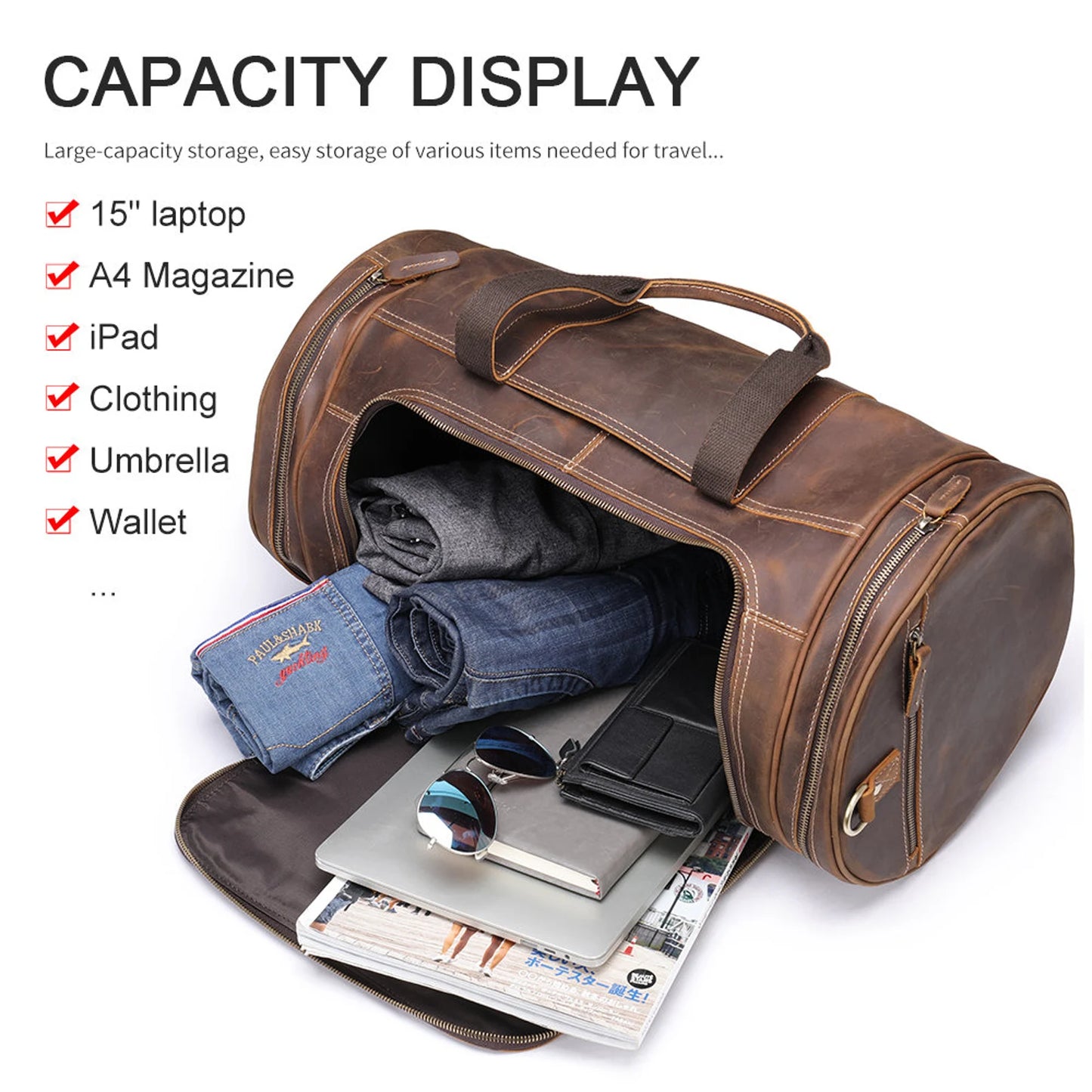 Leather Travel Duffle Bag Weekender