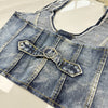 Women’s Denim Corset Halter Top Retro Distressed