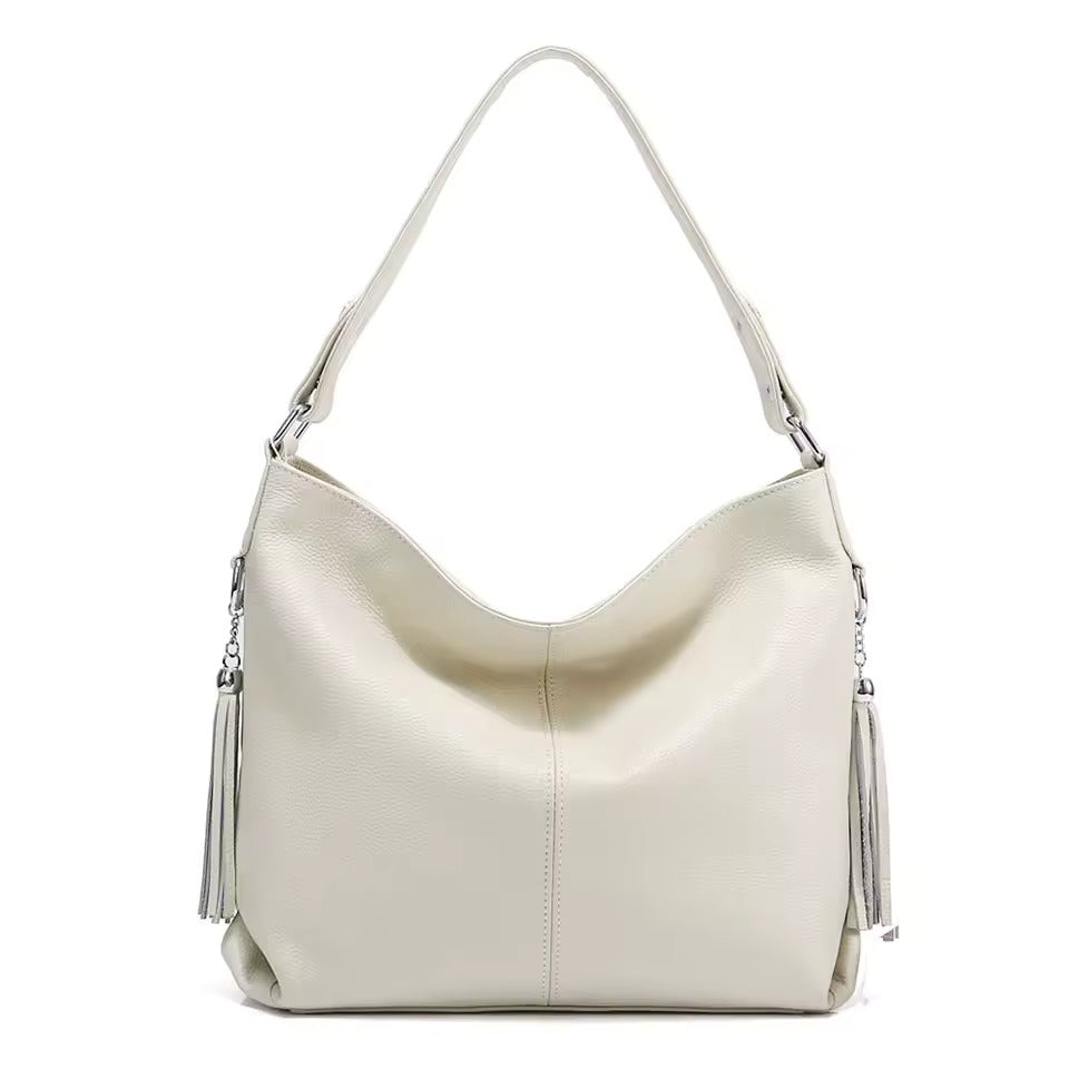 leather shoulder bag women with tassel