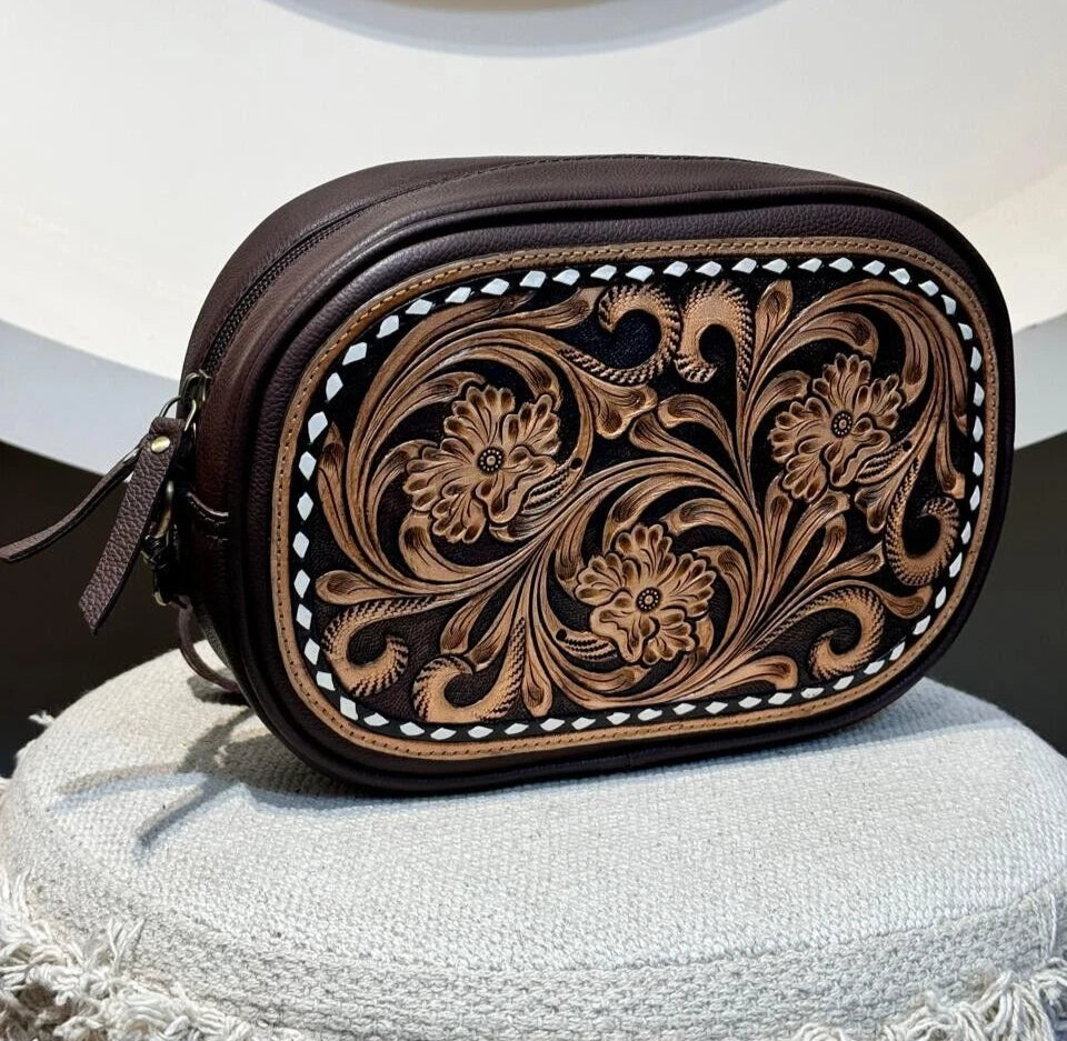 Tooled Leather Crossbody Sling Cowgirl Purse