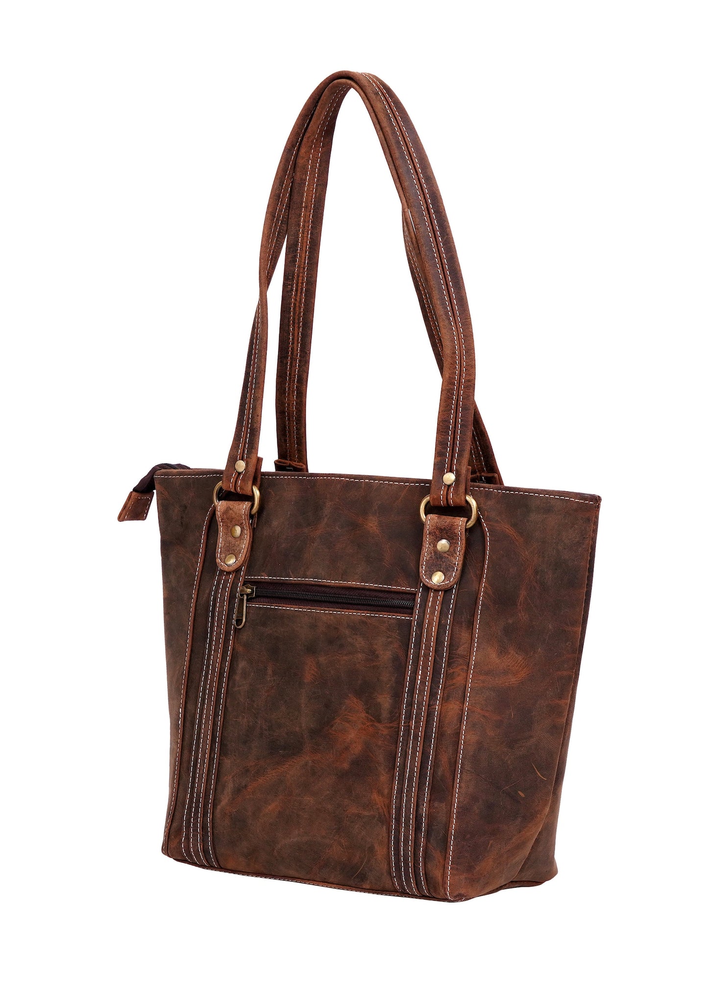 leather tote bag with zipper