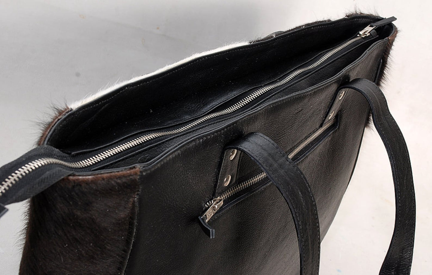 Chic Black and White Cowhide Tote Bag