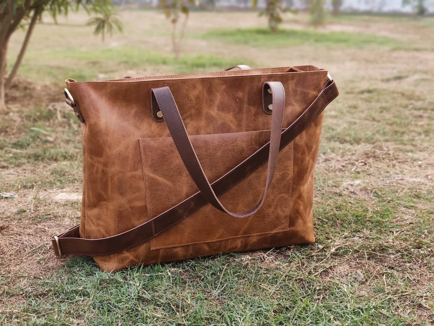 Real Leather Brown Tote Bag