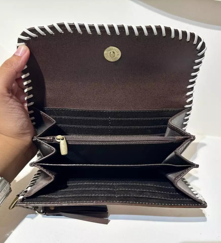 Tooled Carved Leather Clutch Purse