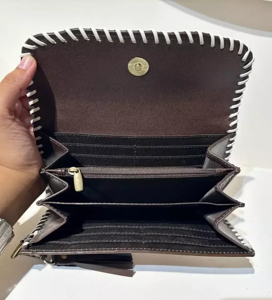 Tooled Carved Leather Clutch Purse