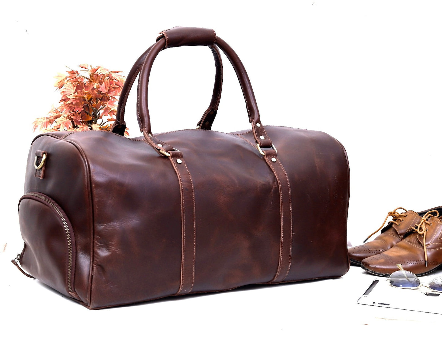 Large Leather Holdall Duffle Bag