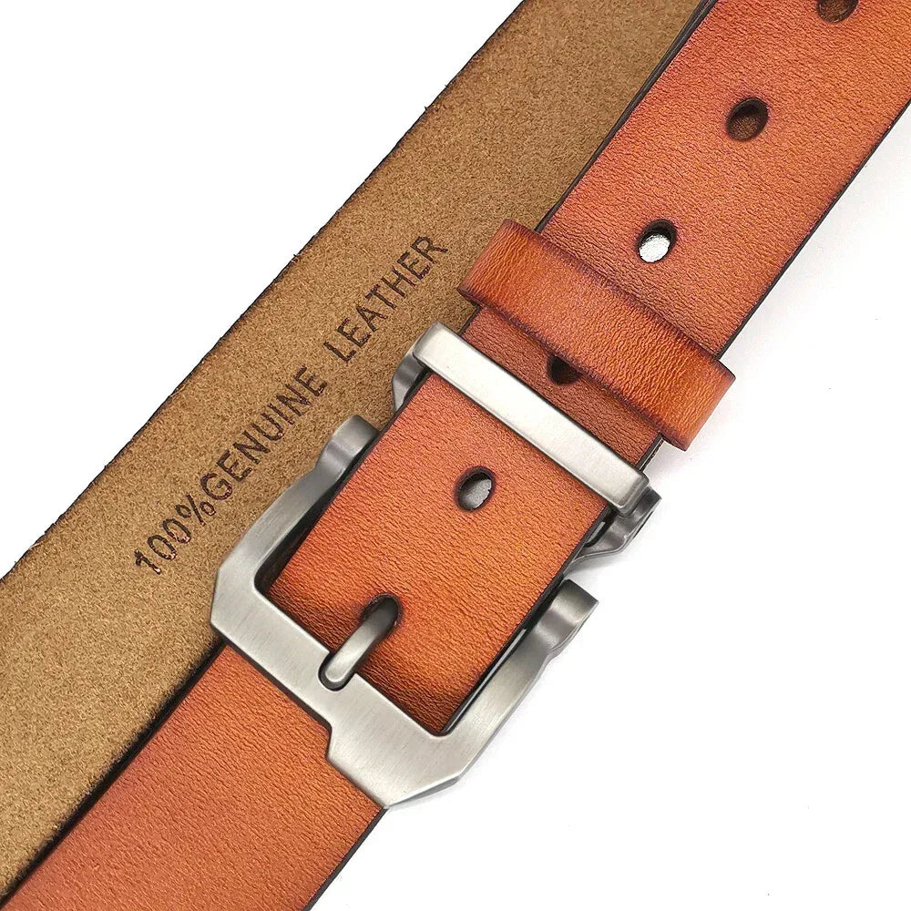 Heavy Buckle Wide Black Leather Belt for Men