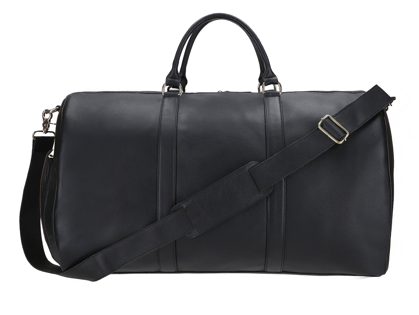 Genuine Black Leather Travel Bag With Shoe Compartment