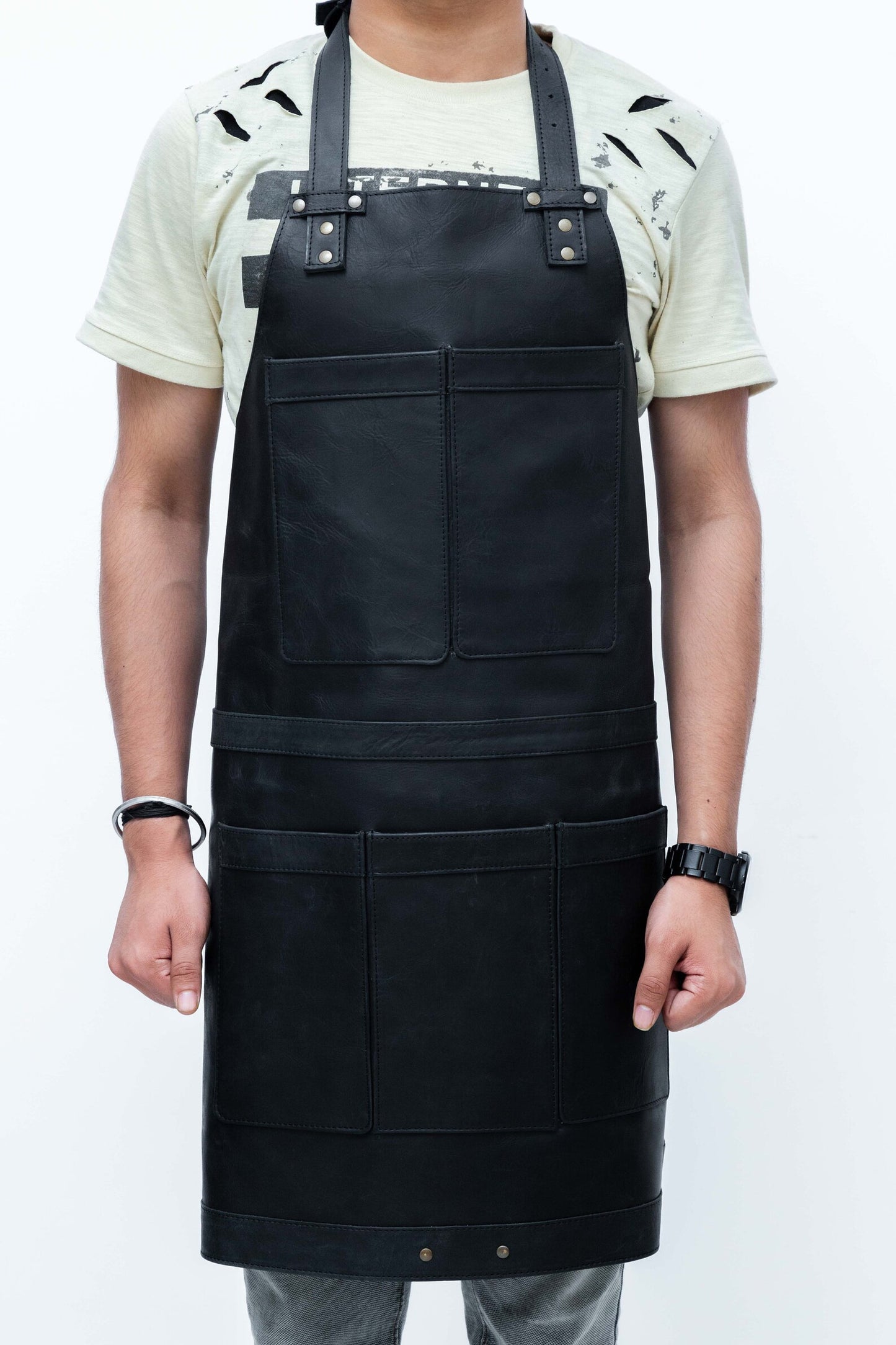 Leather Apron with Adjustable Straps and Pockets