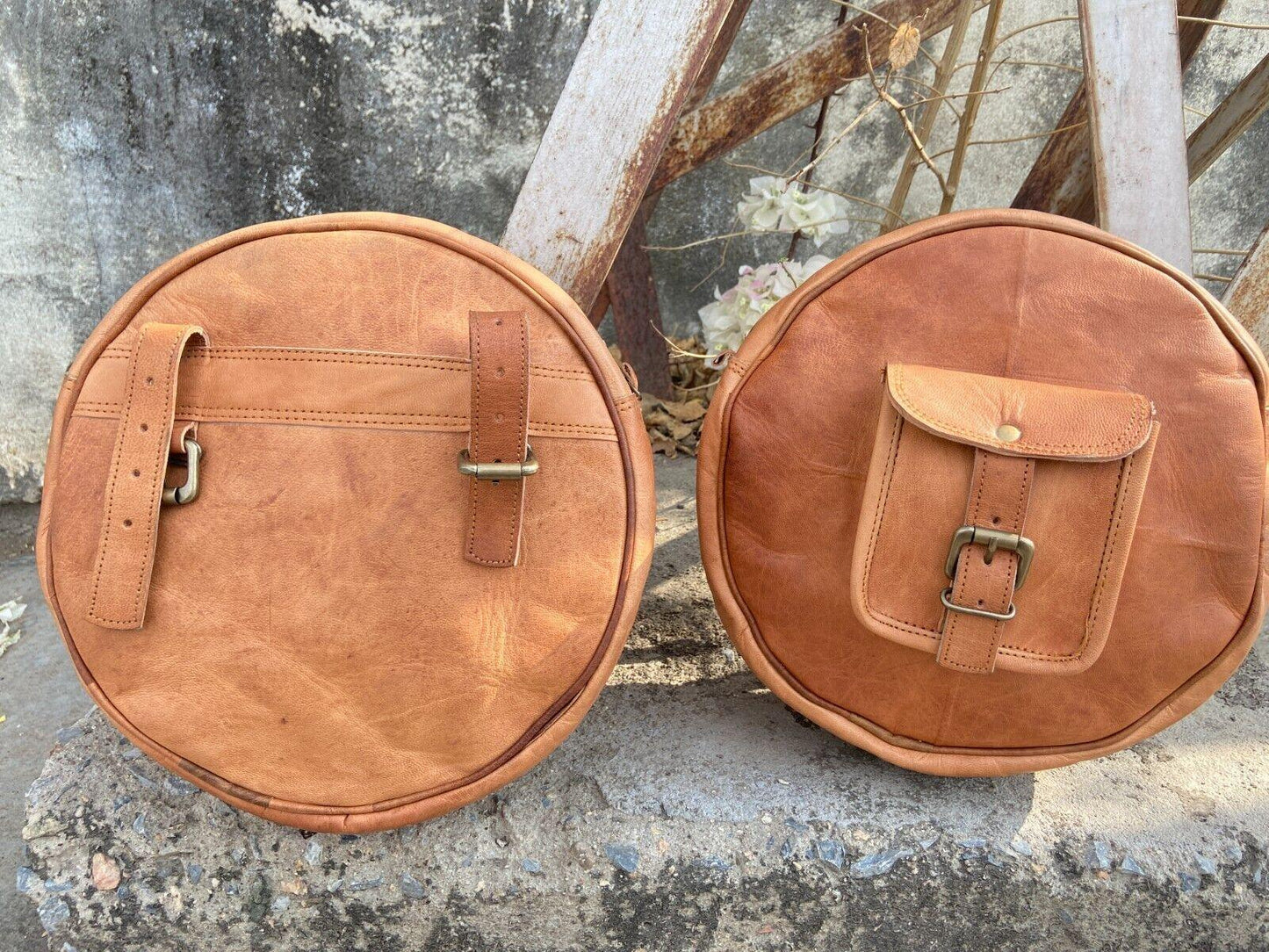 Combo Brown Leather Motorcycle Pannier Side Bag