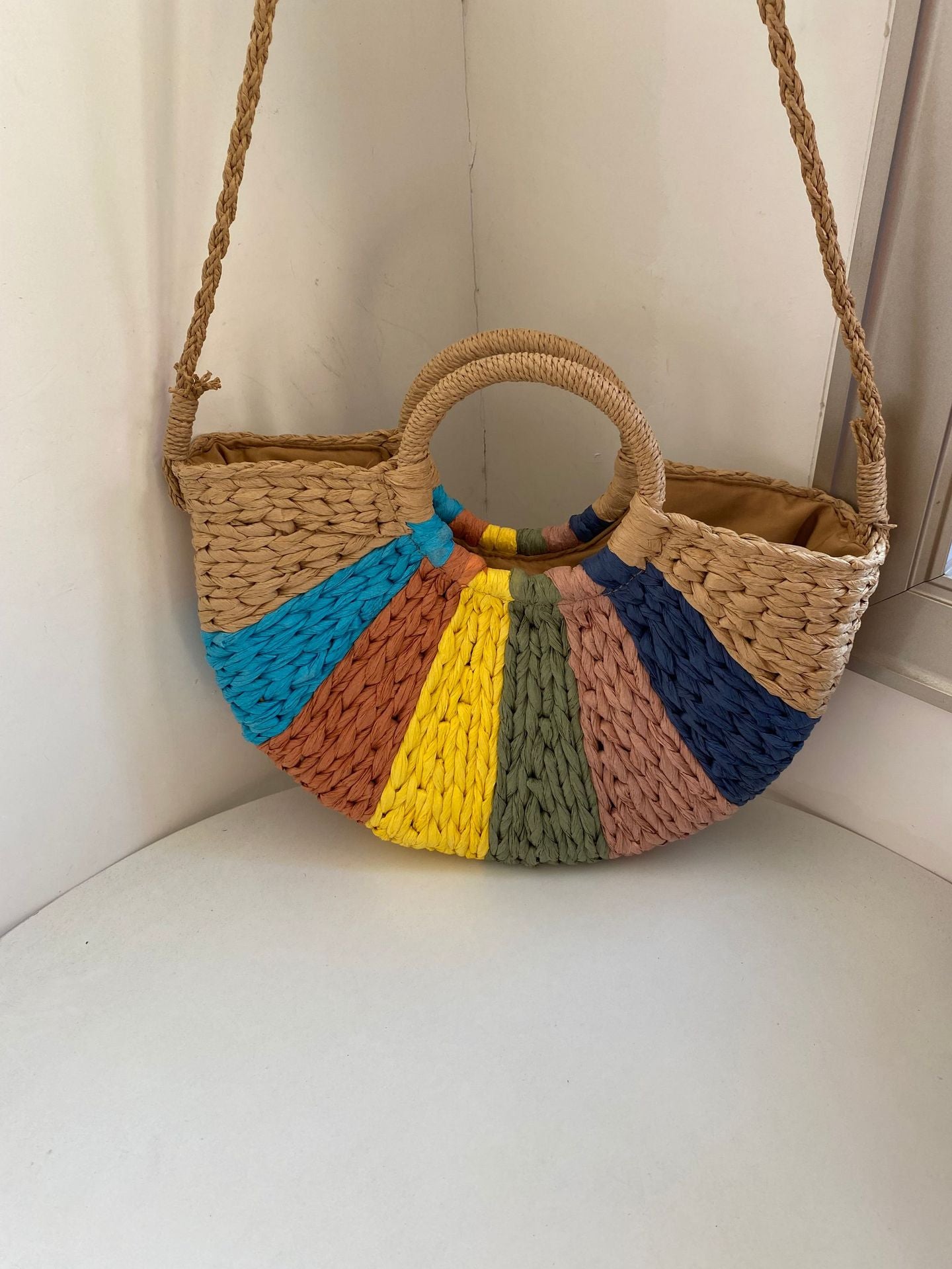 Women colorful straw summer beach bag