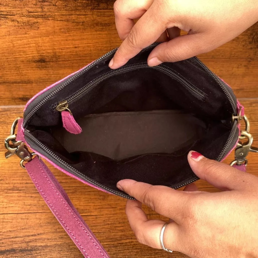 Boot Stitch Suede Leather Crossbody Bag