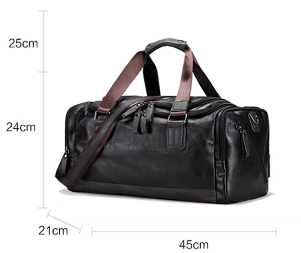 Unisex Black Leather Travel Luggage Bag