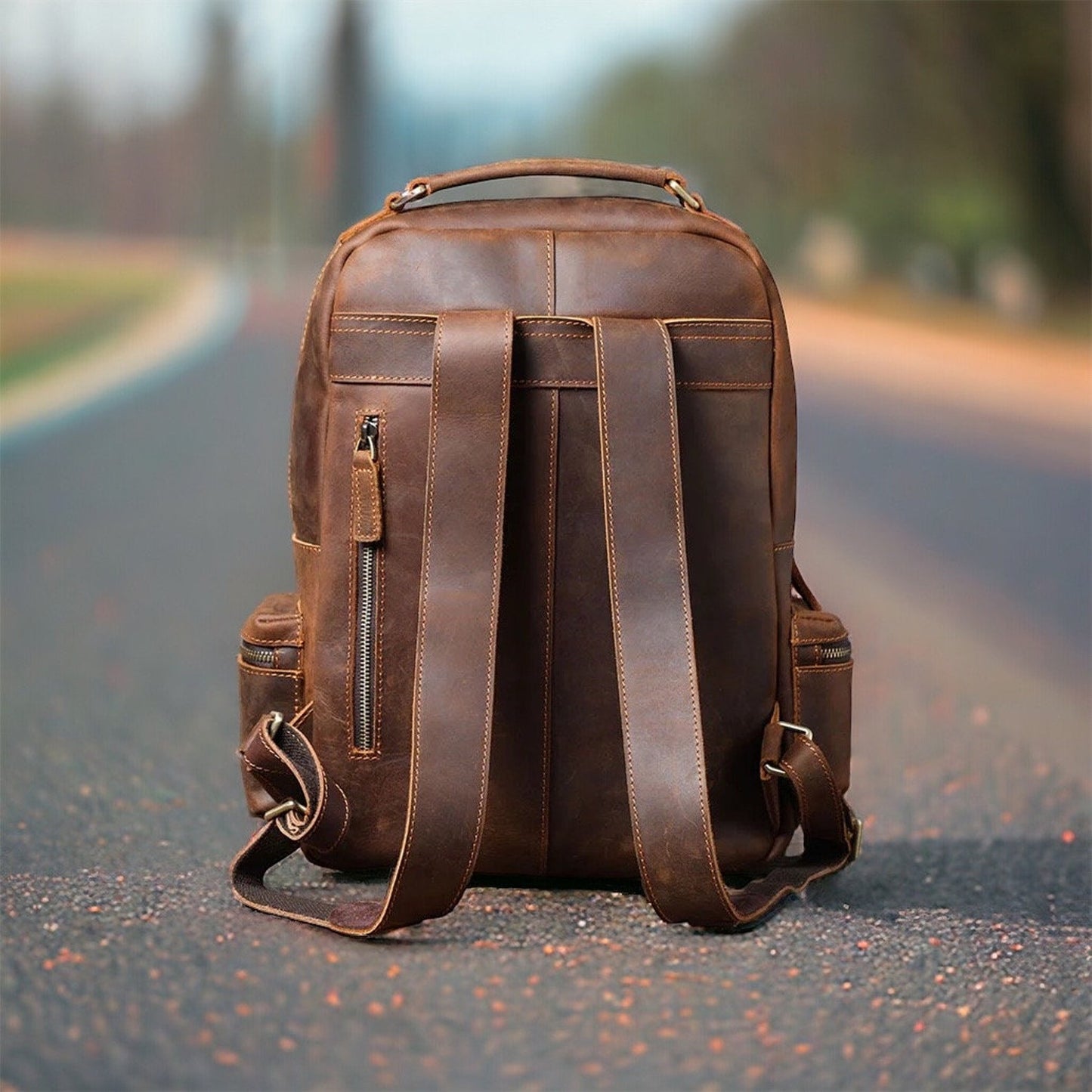 mens leather backpack travel