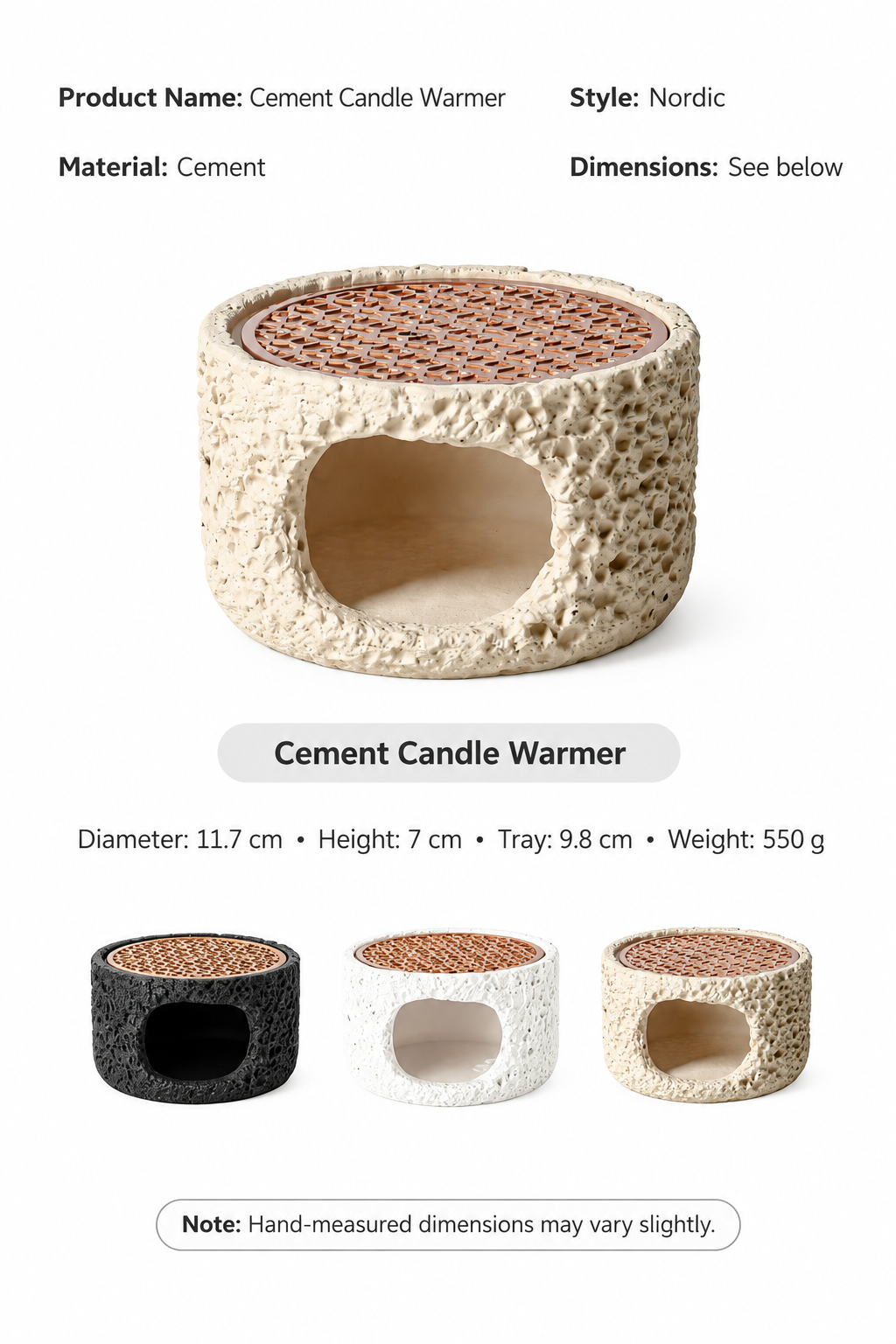 Incense Burner Cement Body with Zinc Alloy Warming Tray
