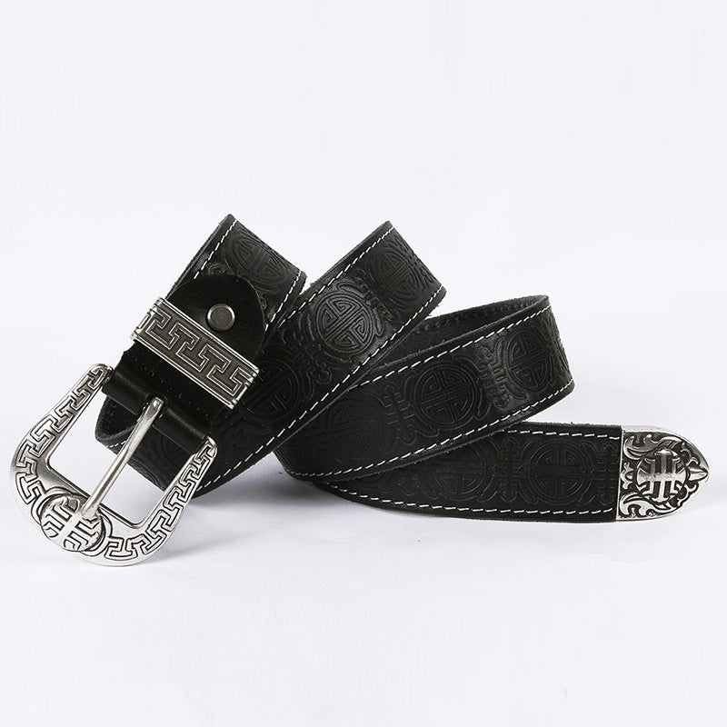 Men's Genuine Rodeo Leather Belt with Silver Buckle