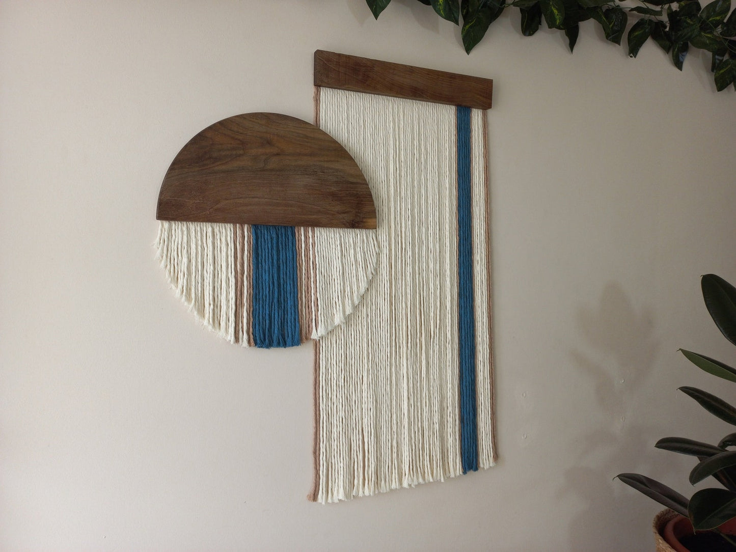 Half Moon Blue Macrame Yarn Wall Hanging
