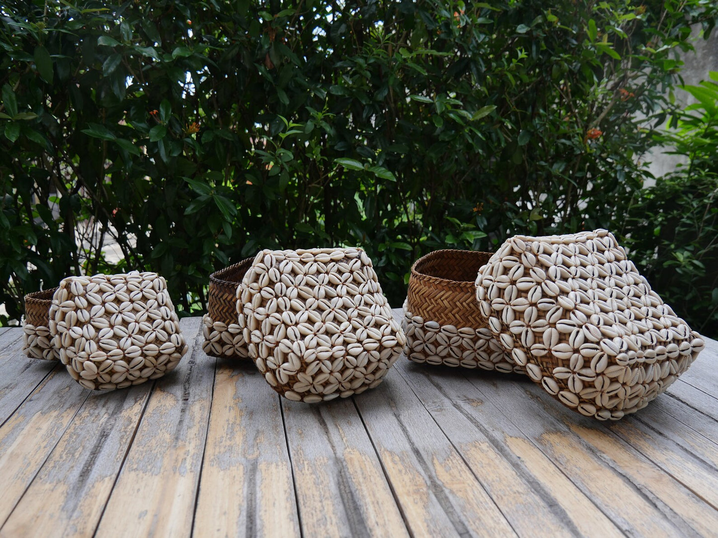 Set of Balinese Baskets Cowrie Shells Baskets