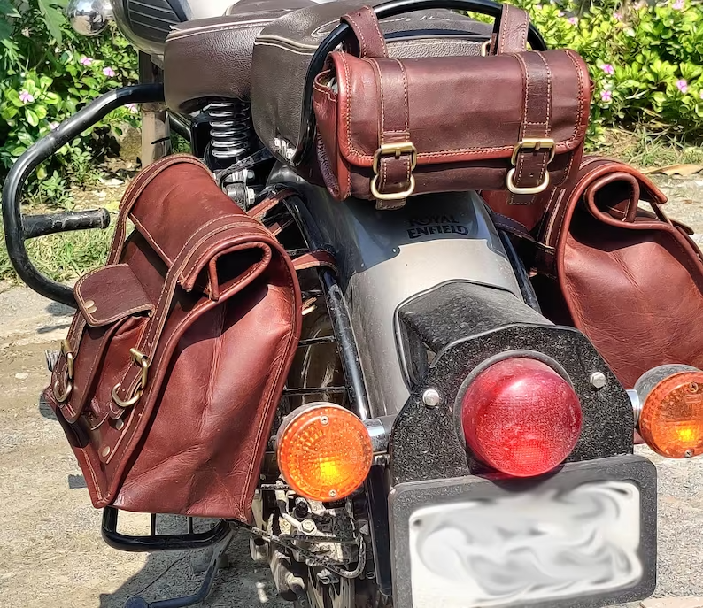 Handmade Brown leather Motorbike Saddlebag Pannier